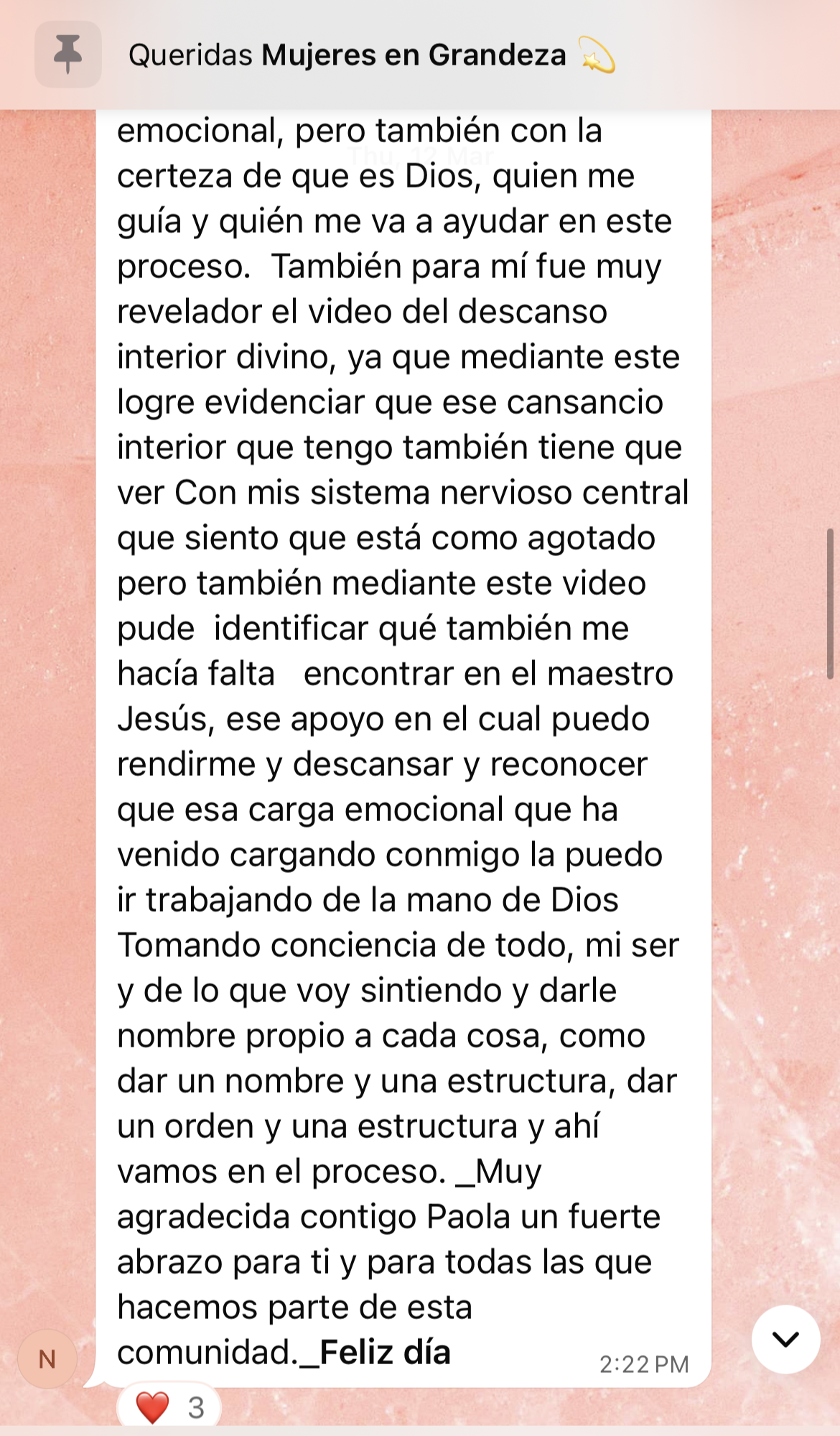 Testimonio de la comunidad Mujer en Grandeza